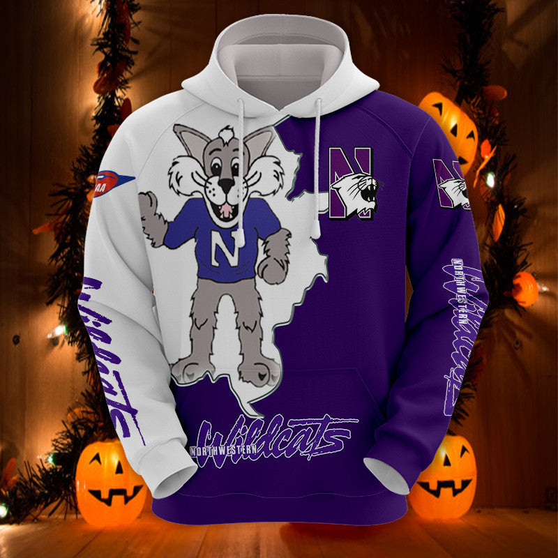 Northwestern Wildcats Hoodie Mascot Printed Unisex College Streetwear